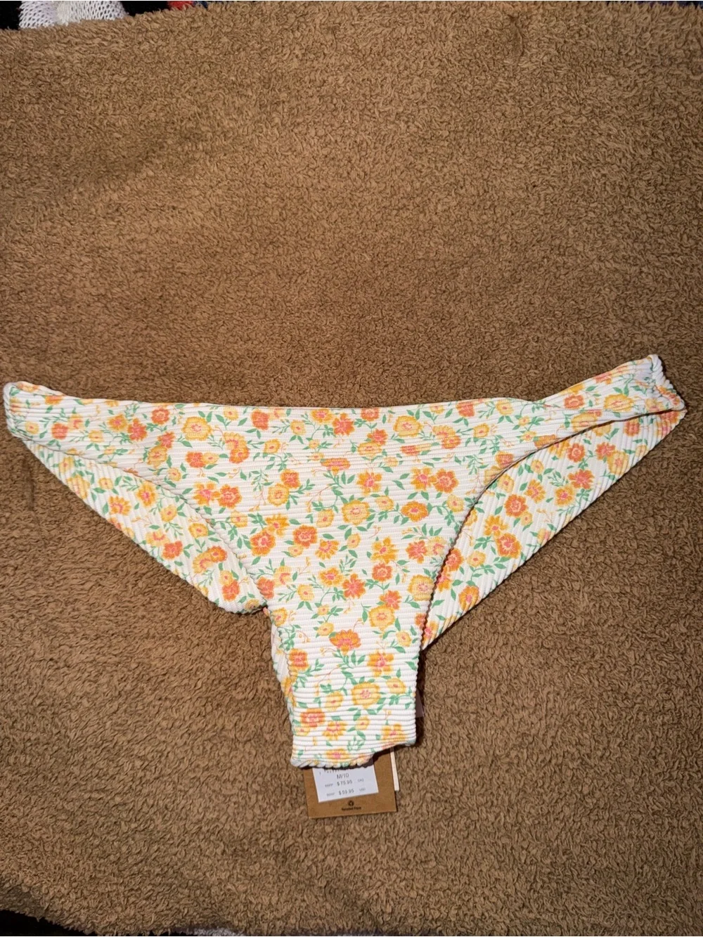 Billabong Floral Ribbed Bikini Bottoms in Yellow and Orange